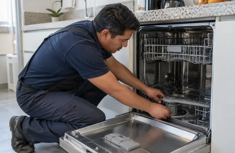Técnico revisando un lavavajillas